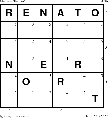 The grouppuzzles.com Medium Renato puzzle for , suitable for printing, with all 5 steps marked