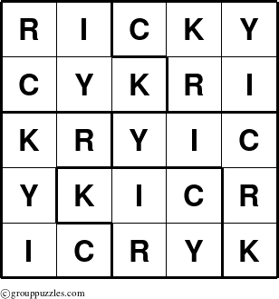 The grouppuzzles.com Answer grid for the Ricky puzzle for 