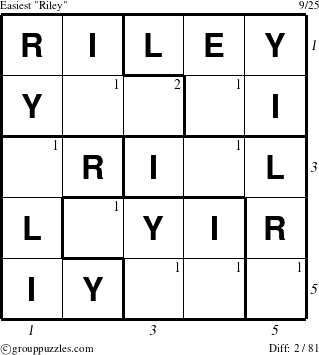 The grouppuzzles.com Easiest Riley puzzle for , suitable for printing, with all 2 steps marked