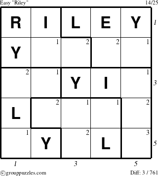 The grouppuzzles.com Easy Riley puzzle for , suitable for printing, with all 3 steps marked