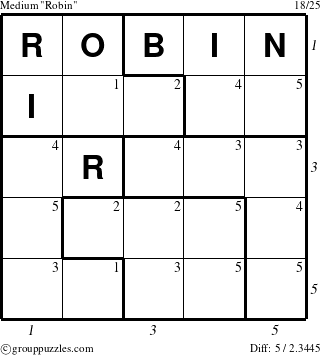 The grouppuzzles.com Medium Robin puzzle for , suitable for printing, with all 5 steps marked