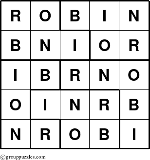 The grouppuzzles.com Answer grid for the Robin puzzle for 