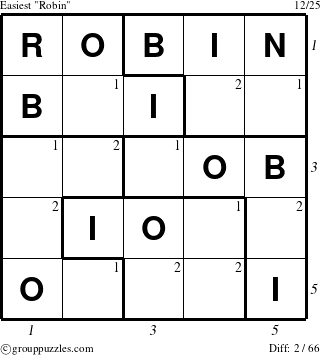 The grouppuzzles.com Easiest Robin puzzle for , suitable for printing, with all 2 steps marked