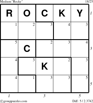 The grouppuzzles.com Medium Rocky puzzle for , suitable for printing, with all 5 steps marked