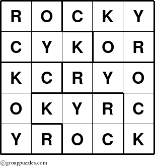 The grouppuzzles.com Answer grid for the Rocky puzzle for 