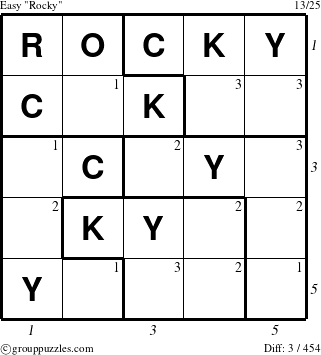 The grouppuzzles.com Easy Rocky puzzle for , suitable for printing, with all 3 steps marked