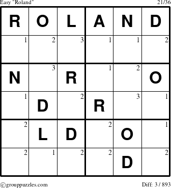 The grouppuzzles.com Easy Roland puzzle for  with the first 3 steps marked