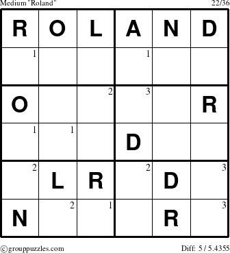 The grouppuzzles.com Medium Roland puzzle for  with the first 3 steps marked