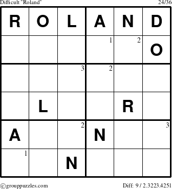 The grouppuzzles.com Difficult Roland puzzle for  with the first 3 steps marked