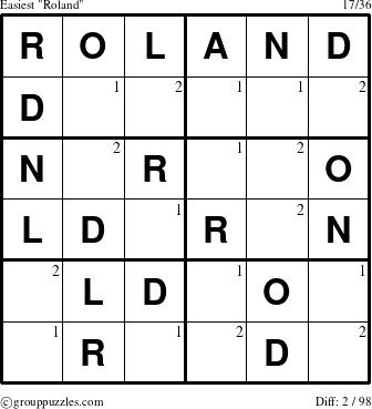 The grouppuzzles.com Easiest Roland puzzle for  with the first 2 steps marked