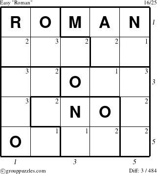 The grouppuzzles.com Easy Roman puzzle for , suitable for printing, with all 3 steps marked