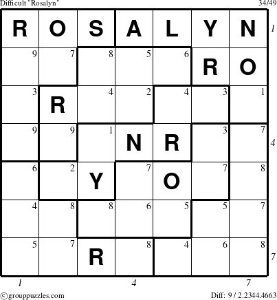 The grouppuzzles.com Difficult Rosalyn puzzle for , suitable for printing, with all 9 steps marked