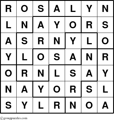 The grouppuzzles.com Answer grid for the Rosalyn puzzle for 