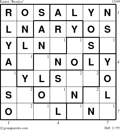 The grouppuzzles.com Easiest Rosalyn puzzle for , suitable for printing, with all 2 steps marked