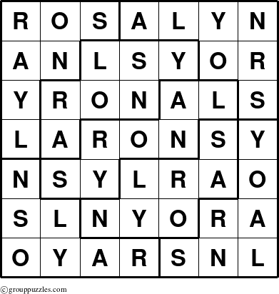 The grouppuzzles.com Answer grid for the Rosalyn puzzle for 