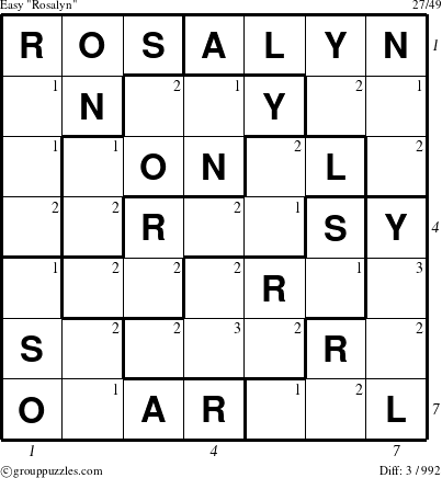 The grouppuzzles.com Easy Rosalyn puzzle for , suitable for printing, with all 3 steps marked