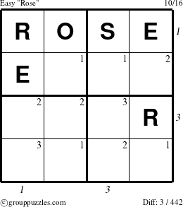 The grouppuzzles.com Easy Rose puzzle for , suitable for printing, with all 3 steps marked