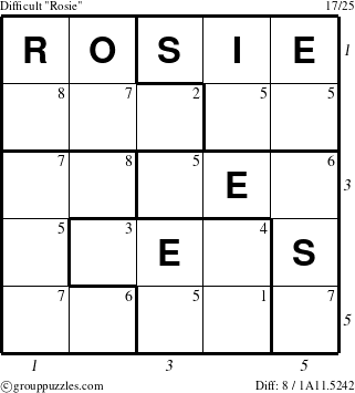 The grouppuzzles.com Difficult Rosie puzzle for , suitable for printing, with all 8 steps marked