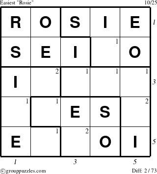 The grouppuzzles.com Easiest Rosie puzzle for , suitable for printing, with all 2 steps marked