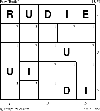 The grouppuzzles.com Easy Rudie puzzle for , suitable for printing, with all 3 steps marked