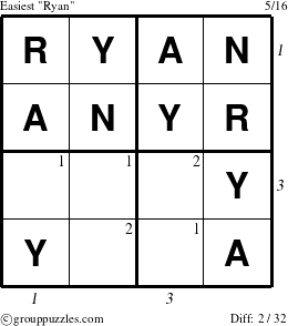 The grouppuzzles.com Easiest Ryan puzzle for , suitable for printing, with all 2 steps marked