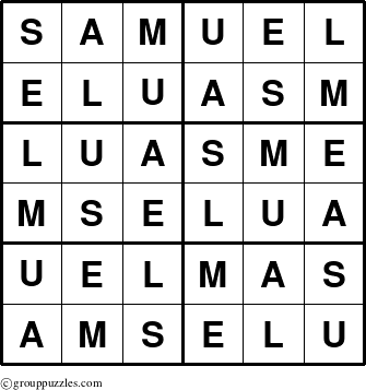 The grouppuzzles.com Answer grid for the Samuel puzzle for 