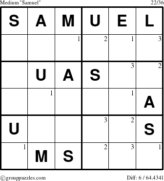 The grouppuzzles.com Medium Samuel puzzle for  with the first 3 steps marked