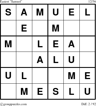 The grouppuzzles.com Easiest Samuel puzzle for 