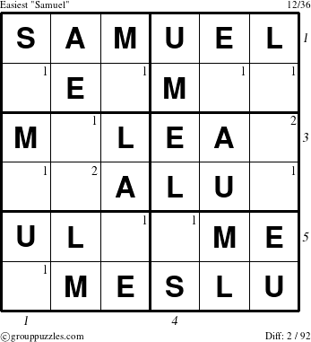 The grouppuzzles.com Easiest Samuel puzzle for  with all 2 steps marked