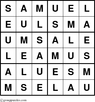 The grouppuzzles.com Answer grid for the Samuel puzzle for 