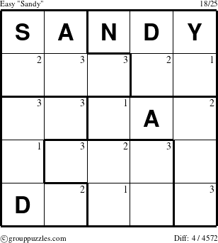 The grouppuzzles.com Easy Sandy puzzle for  with the first 3 steps marked