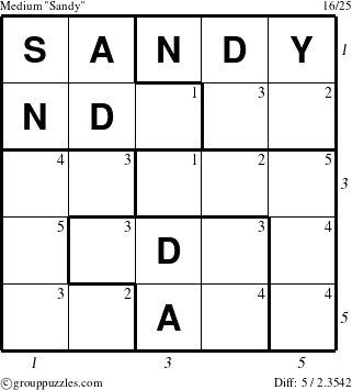 The grouppuzzles.com Medium Sandy puzzle for , suitable for printing, with all 5 steps marked