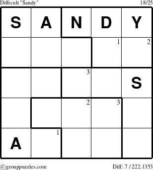The grouppuzzles.com Difficult Sandy puzzle for  with the first 3 steps marked