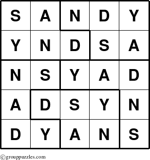 The grouppuzzles.com Answer grid for the Sandy puzzle for 