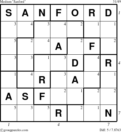 The grouppuzzles.com Medium Sanford puzzle for , suitable for printing, with all 5 steps marked