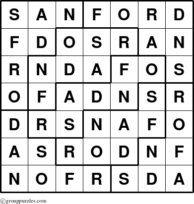 The grouppuzzles.com Answer grid for the Sanford puzzle for 