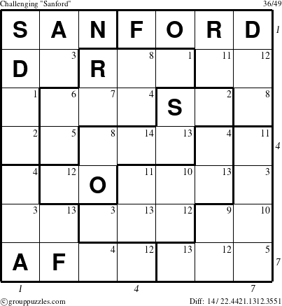 The grouppuzzles.com Challenging Sanford puzzle for , suitable for printing, with all 14 steps marked