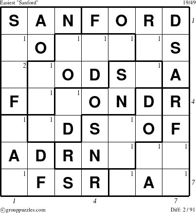 The grouppuzzles.com Easiest Sanford puzzle for , suitable for printing, with all 2 steps marked