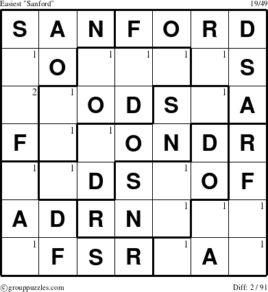 The grouppuzzles.com Easiest Sanford puzzle for  with the first 2 steps marked