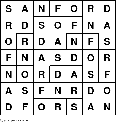 The grouppuzzles.com Answer grid for the Sanford puzzle for 