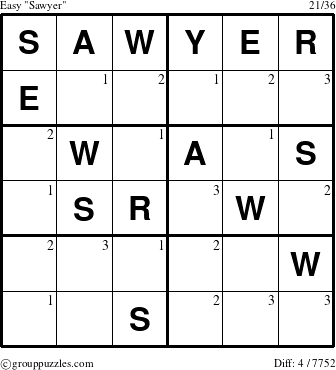 The grouppuzzles.com Easy Sawyer puzzle for  with the first 3 steps marked