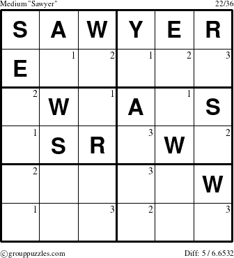 The grouppuzzles.com Medium Sawyer puzzle for  with the first 3 steps marked