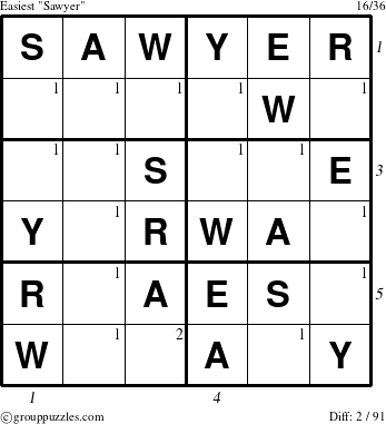 The grouppuzzles.com Easiest Sawyer puzzle for  with all 2 steps marked