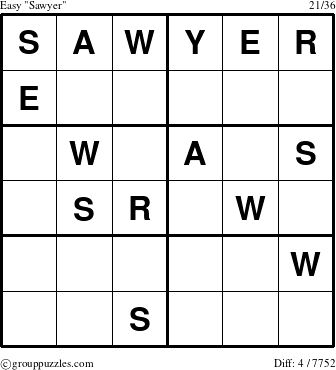 The grouppuzzles.com Easy Sawyer puzzle for 