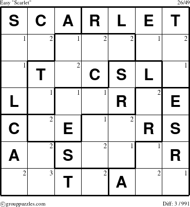 The grouppuzzles.com Easy Scarlet puzzle for  with the first 3 steps marked