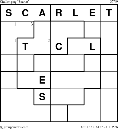 The grouppuzzles.com Challenging Scarlet puzzle for  with the first 3 steps marked