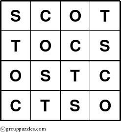 The grouppuzzles.com Answer grid for the Scot puzzle for 