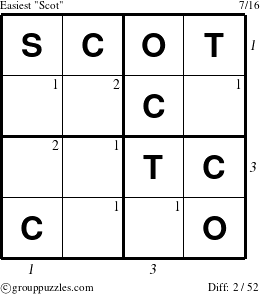 The grouppuzzles.com Easiest Scot puzzle for  with all 2 steps marked