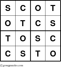 The grouppuzzles.com Answer grid for the Scot puzzle for 