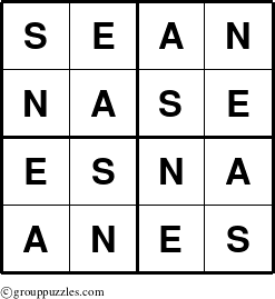 The grouppuzzles.com Answer grid for the Sean puzzle for 